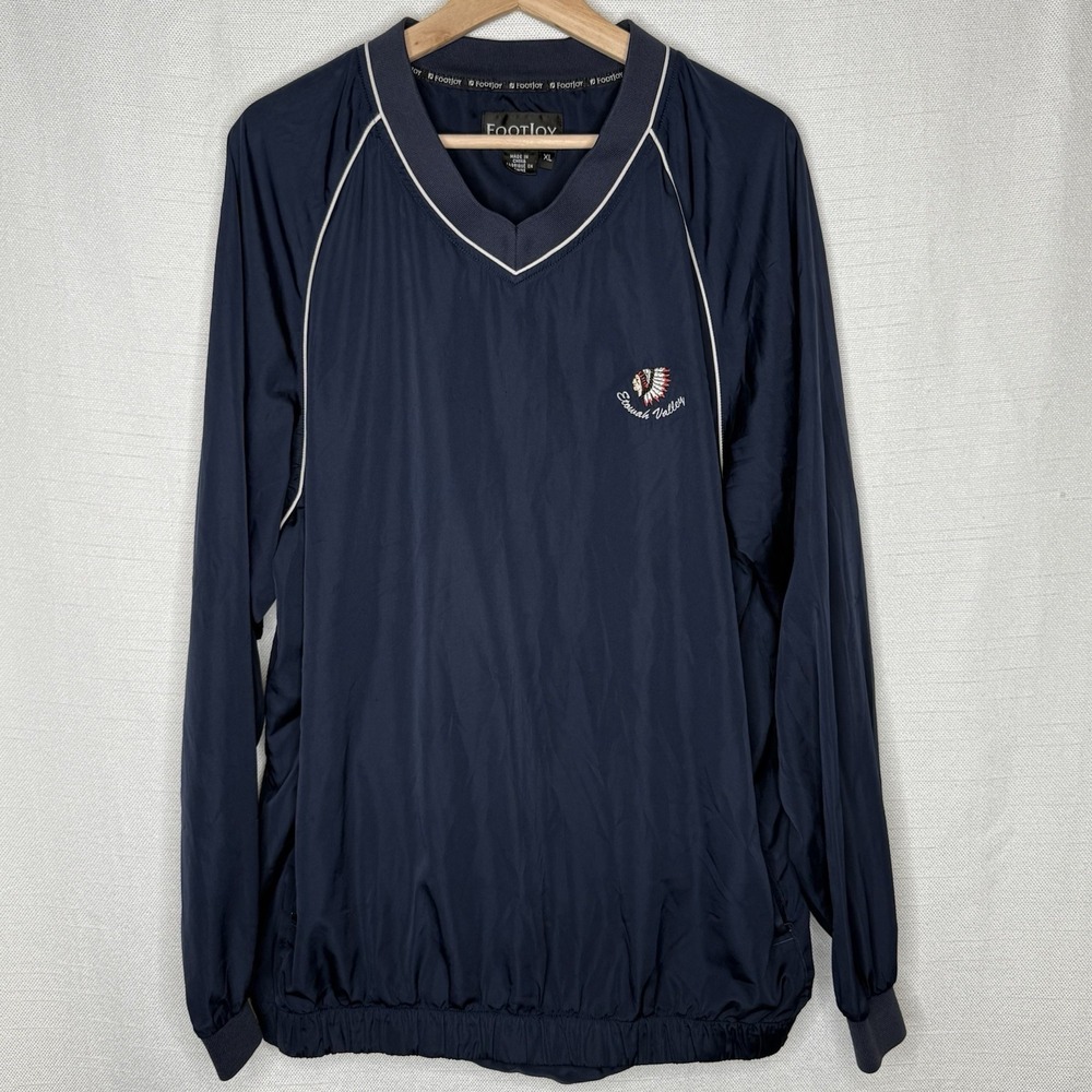 FootJoy FJ Mens XL Blue Golf Pullover Windbreaker V Neck Etowah Valley Logo